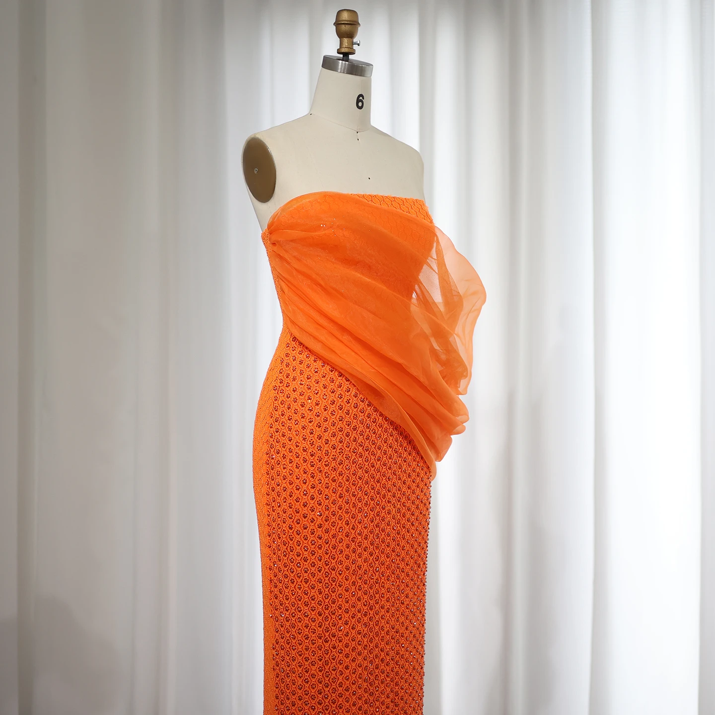 Orange One Shoulder Dubai Luxury Evening Dress For Wedding Arabic Women Elegant Ankle Length Formal Party Gown Sf011-2