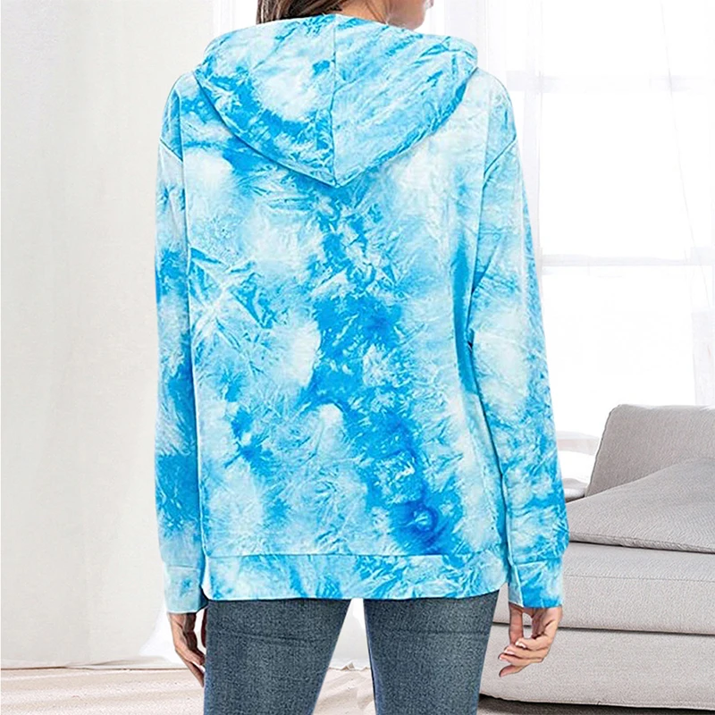 
Women Fashion Printed Tie-Dye Pocket Hooded Loose Sweatshirt women printed long sleeve sweater 2021 hot sell 