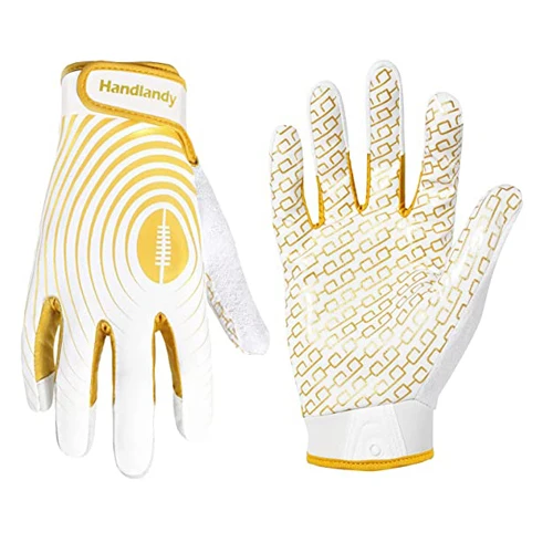 HANDLANDY brand stock wholesale golden Synthetic Leather silicone coating great grip Anti-slip kids American football gloves
