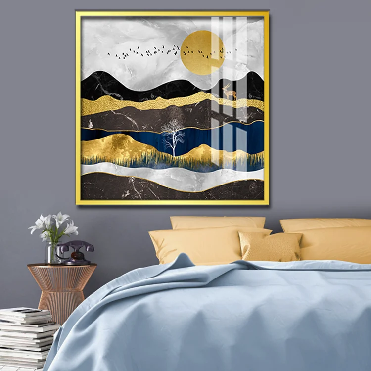 Hot Selling Mountains And The Sun Crystal Porcelain Painting Abstract Painting For Home Decor