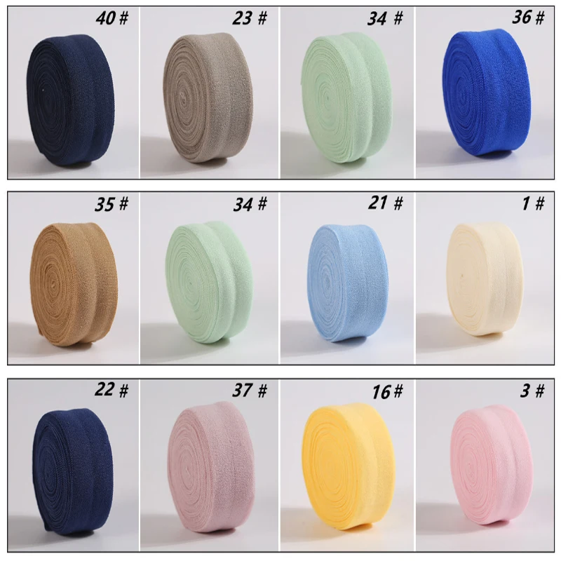 20mm  wholesale roll packing 40 colors  fold over elastic band binding bias tape