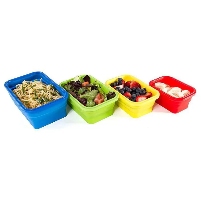 Portable Collapsible Leakproof Silicone Folding Bento Lunch Box Container With Cutlery For Kids Office Worker Adult Children