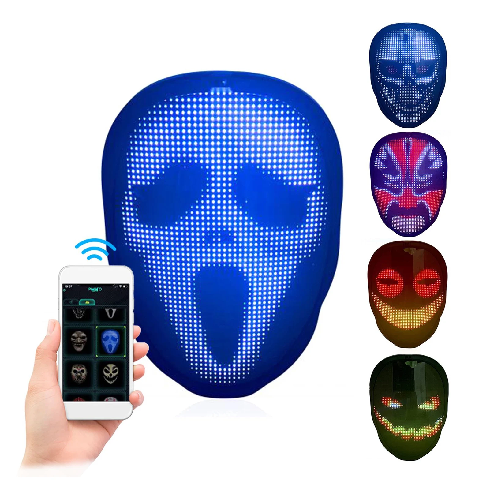 LED Mask Programmable for Costume Cosplay Party Masquerade Halloween Light Up Face Mask With App