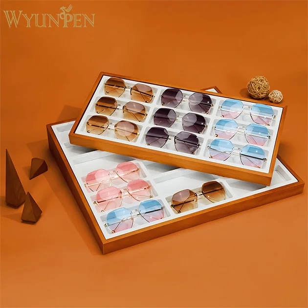 WYP 18 Slot Solid wood Modern Minimalism Sunglasses Display Stand Glasses Wooden Lacquer Beveled Tray Display Rack