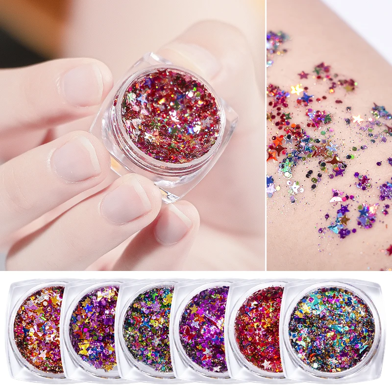 6 Colors Mix Size Nail Art Gel Sequins Jelly Glitter