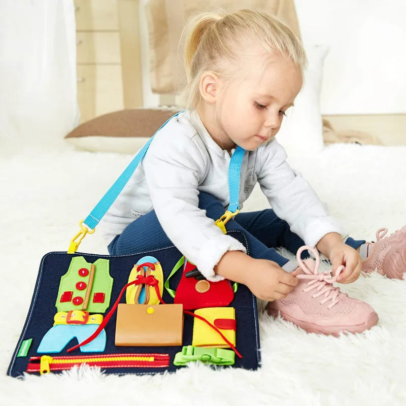 Kids Gift Educational Activity Montessori Basic Skills Toys Felt Toddler Busy Board