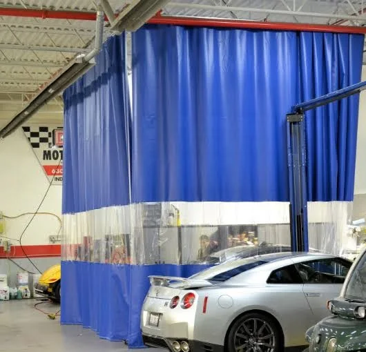 Warehouse PVC Curtains Industrial Blue Curtain Wall Partition with Clear Vision Strip Garage Wash Bay Curtains