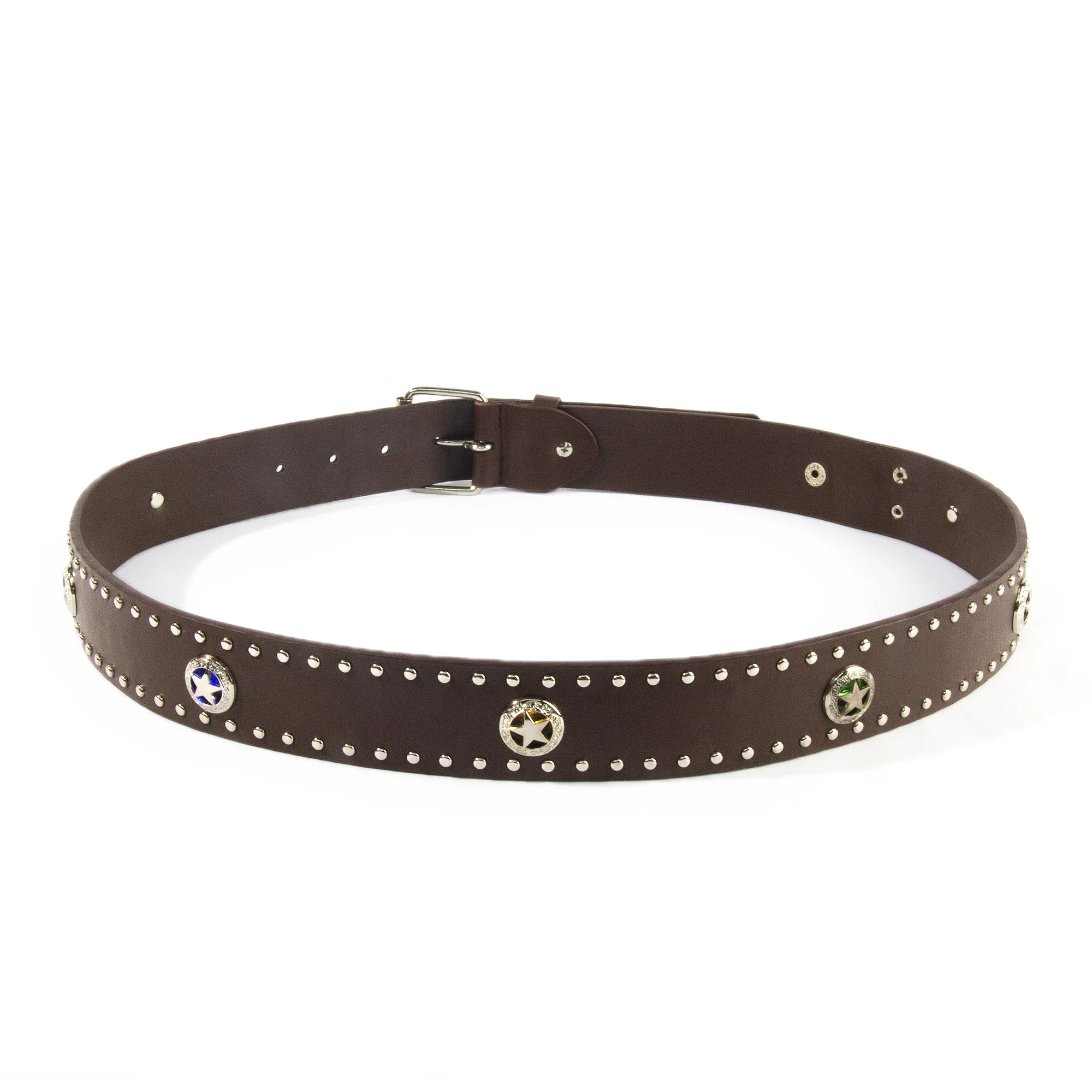 
Classical Punk Rock Jeans Brown Belts Studded Beads Star Rivet Prong Buckle Eyelet Belt 