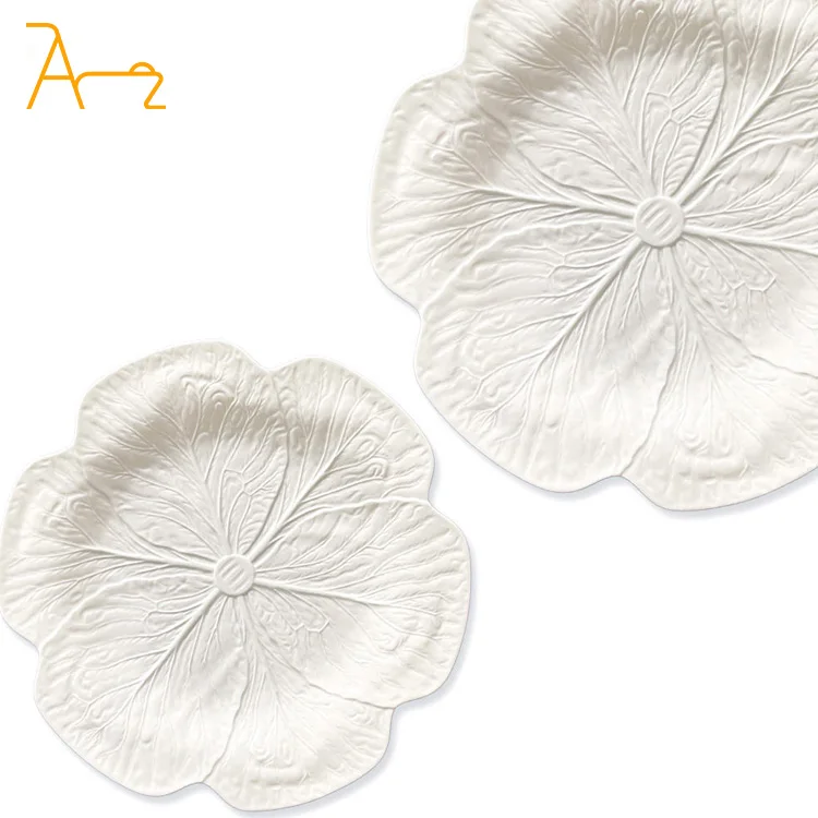 Factory wholesale white cabbage design ceramic tableware with embossed for wedding in high-end restaurant