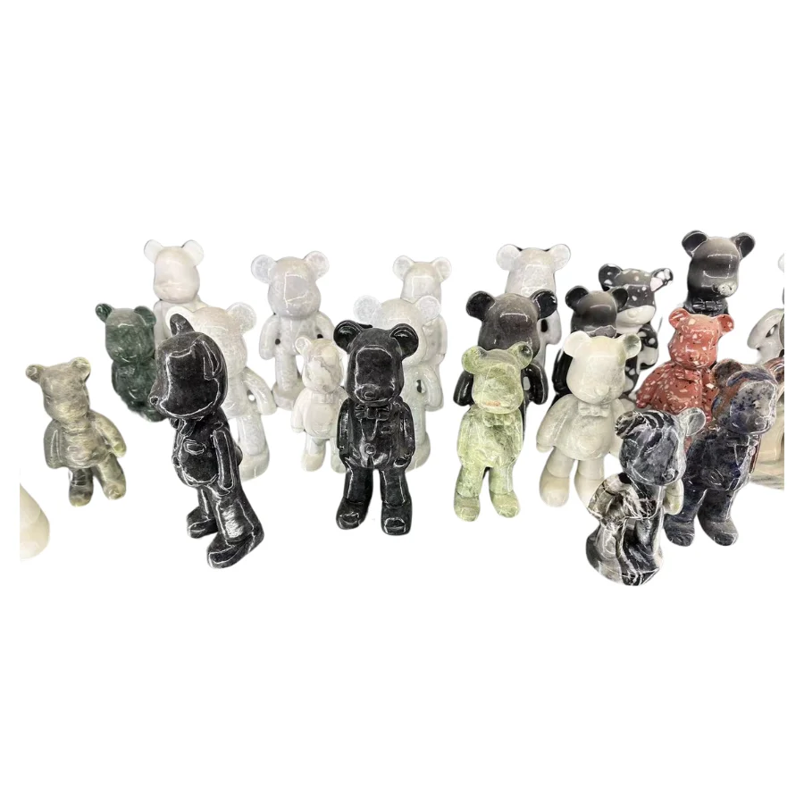 Modern natural marble stone carving fashion home decoration panda grizzly bear sculpture marble bear brick statue