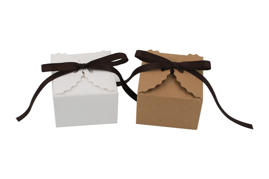 Best selling chocolate packaging box wedding favor kraft paper box with silk ribbon