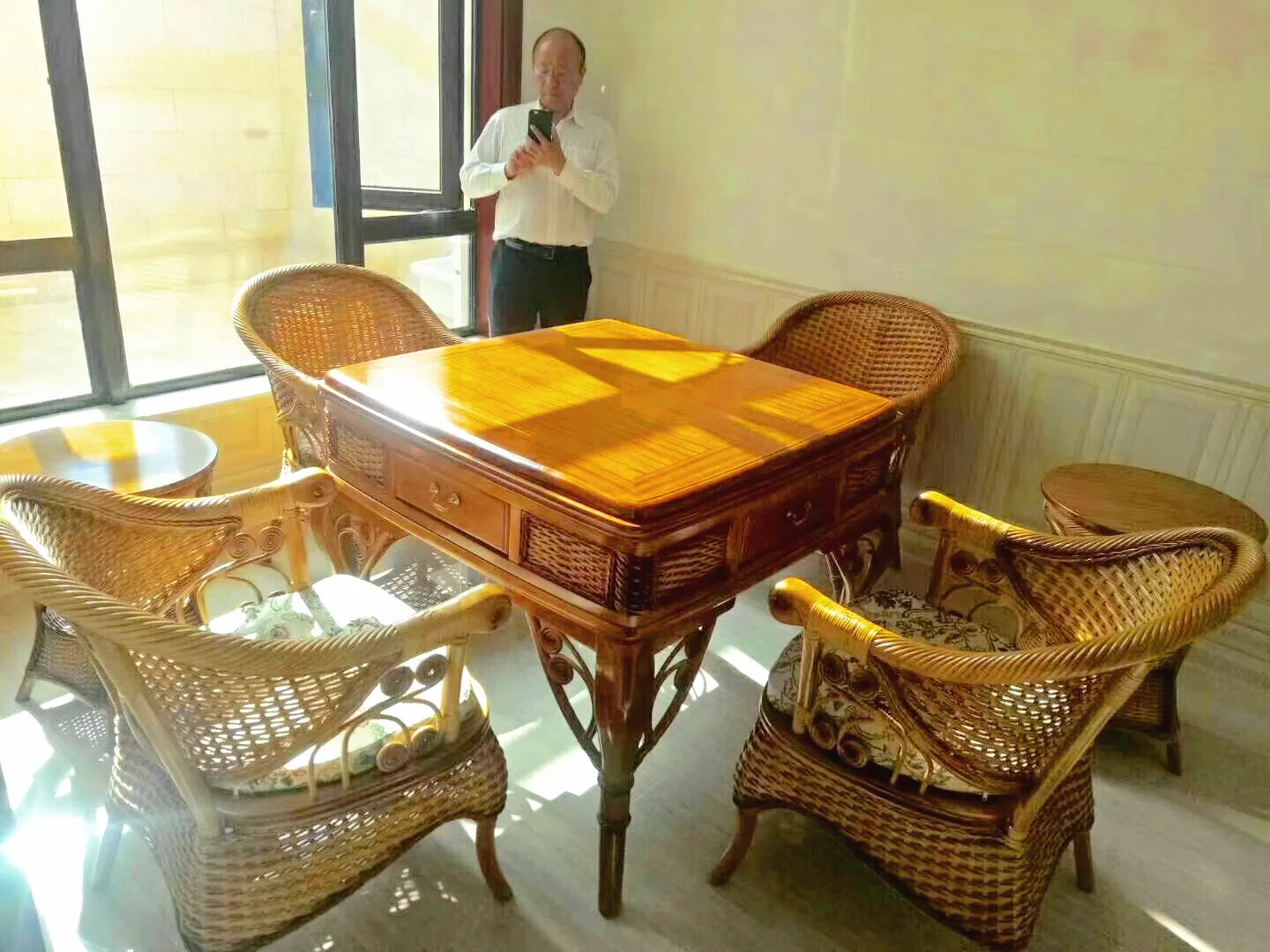 Cane-Wooden Frame Automatic Mahjong Tables