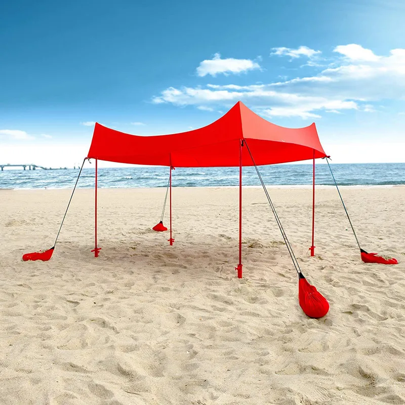 Amazon Top Sell Portable Canopy Beach Tent UPF50+ 10x10 FT Windproof Family Sun Shelter Tent With 4 Aluminum Poles  For Sale