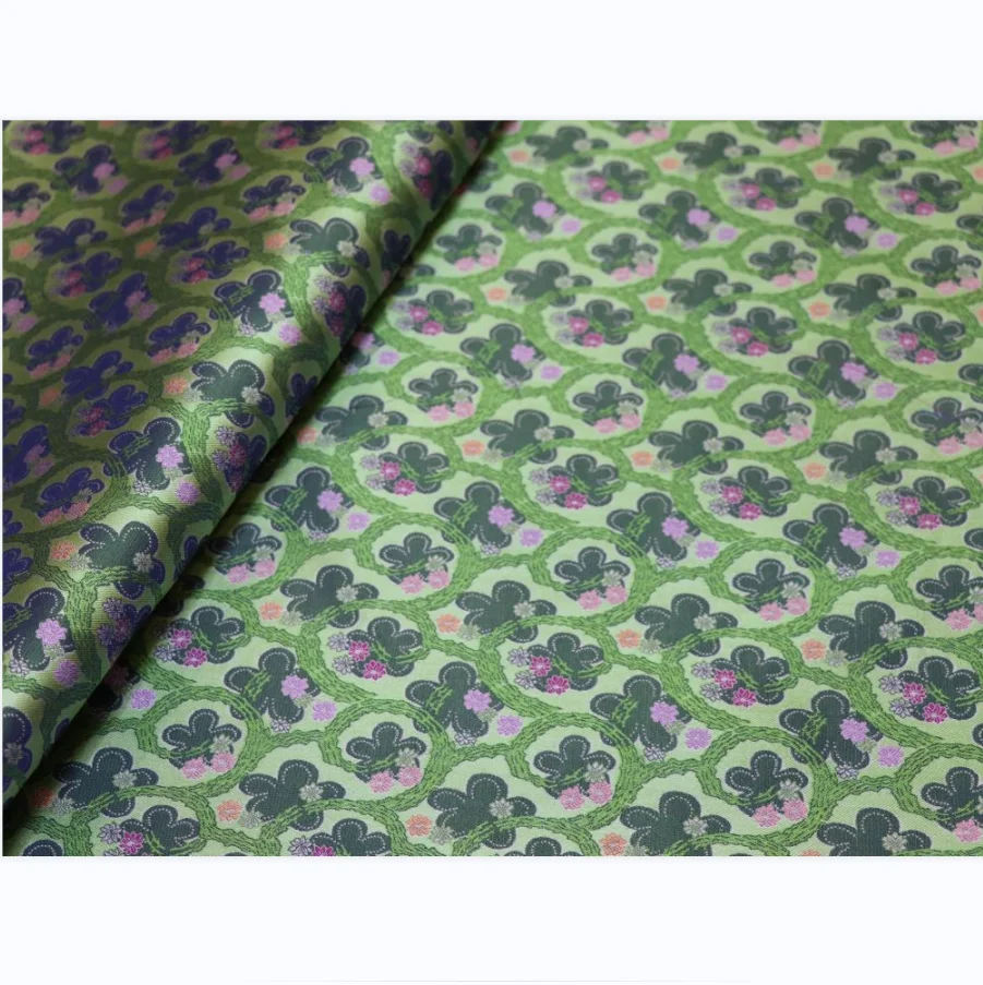 Mulberry real silk traditional craft jacquard weave song silk brocade jacquard fabric green pure silk fabric for garments