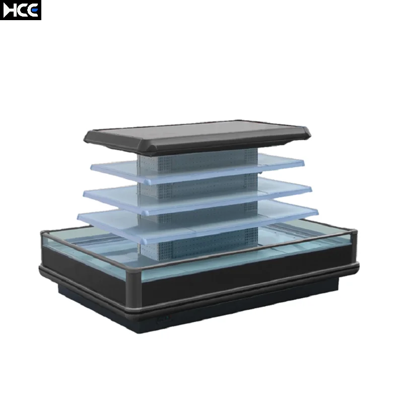Supermarket mini round island open dairy fridge fruit display chiller island cabinet refrigerator