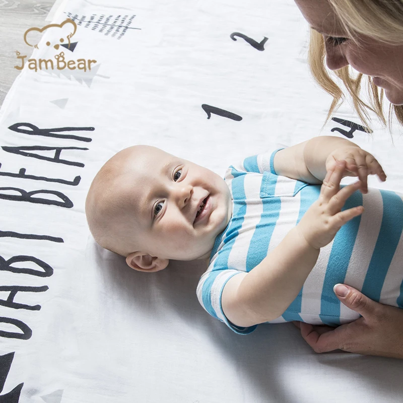 baby milestone blanket organic bamboo viscose swaddle 100% bamboo infant swaddle wrap Printed baby monthly milestone blanket