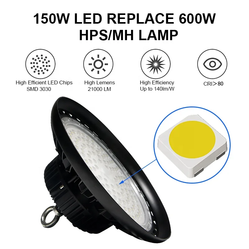 High Brightness & Bill Saving 140lm/W 100W 150W 200W 240W UFO LED Hanging High Bay Light