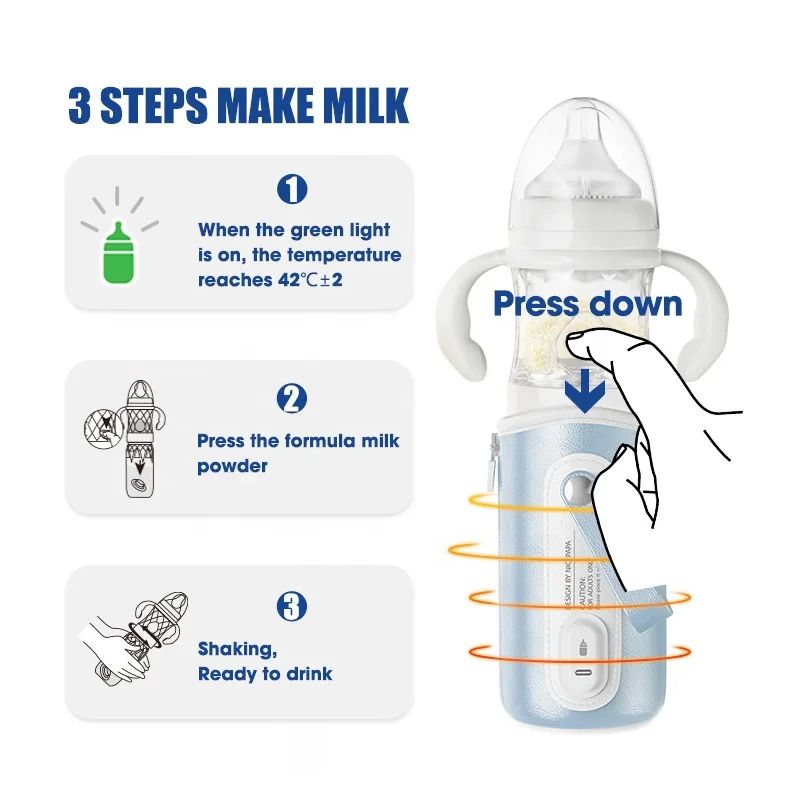 Travel portable night 5 in1 formula mixer dispenser infant newborn usb warmer baby feeding milk bottle