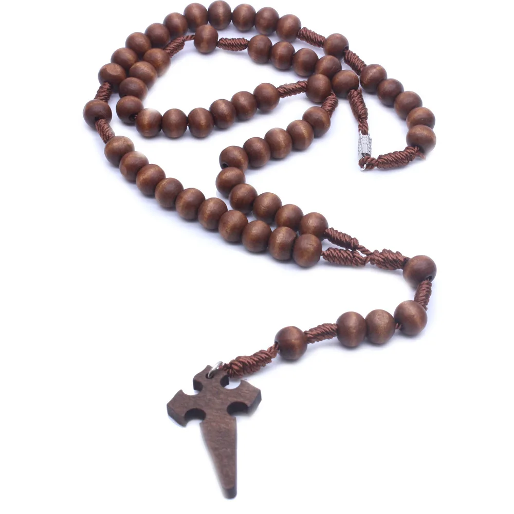 Handmade Christian Wood Rosary Necklace Cross Necklace Praying Christ Church Supplies