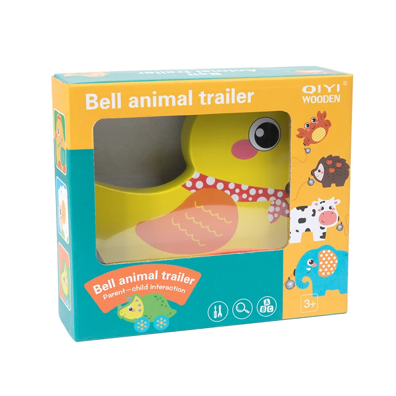 Montessori Wooden Cartoon Animal Trailer Children Early Education Hand Pull Rope Push Walker Drag Car Toy For Baby Gift