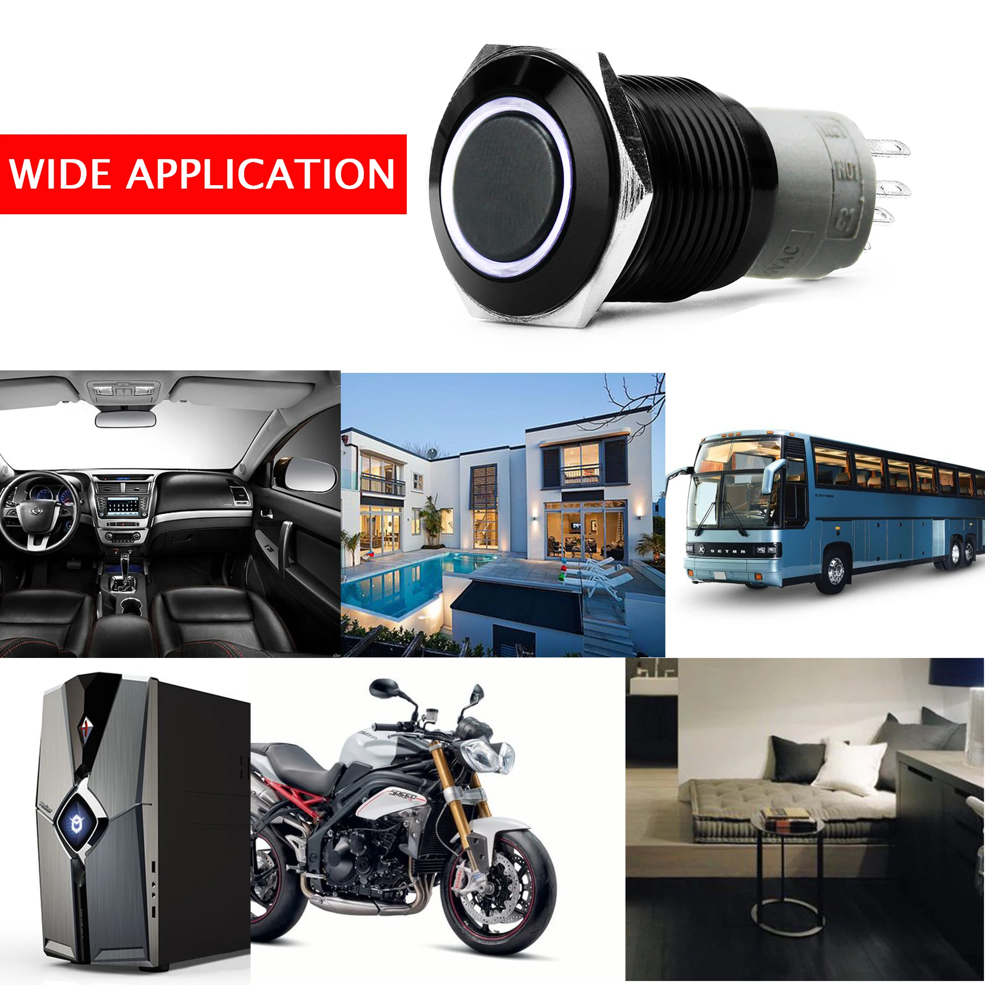 12V 18mm Round  Aluminum Metal Push Button Switch Latching White Red Green Blue Led