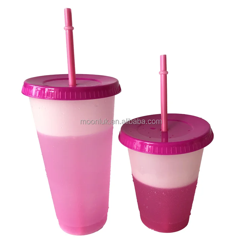 480ml Pink/Purple/Black multicolor hard plastic cups reusable cold coffee magic tumblers with lids straws
