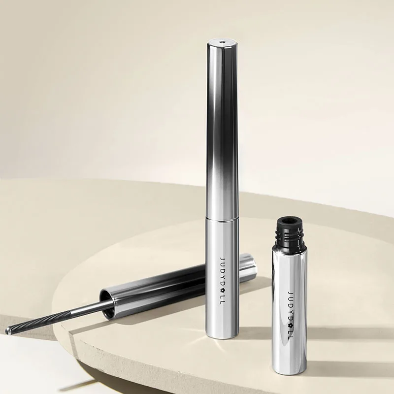 Judydoll mascara with steel metal threaded brush waterproof long curl up or down eyelash brown black mascara bent brush