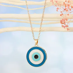 Turkey Blue Eye Necklaces Circular Ellipse Geometry Gold Plated Jewelry Punk Women Statement Necklace Chain 1