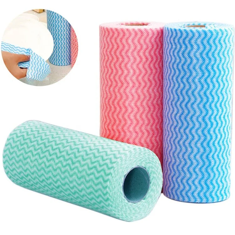 50pcs/ Roll Non-Woven Fabric Washing Cleaning Cloth Towels Kitchen Towel Disposable Striped Practical Rags
