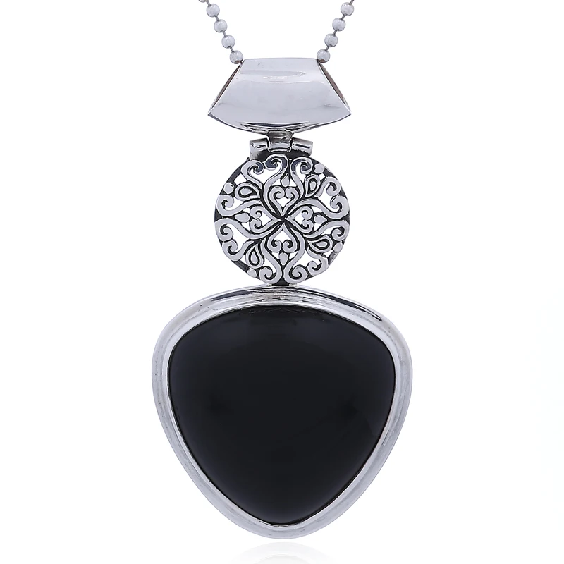
Stacked Ajoure Silver Disc Black Agate Gem Hinged Pendant 