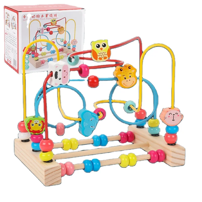 Baby Montessori Educational Toy Wooden Circles Bead Wire Maze Roller Coaster Abacus Puzzle Toys 3+ Kid Early Education Toy