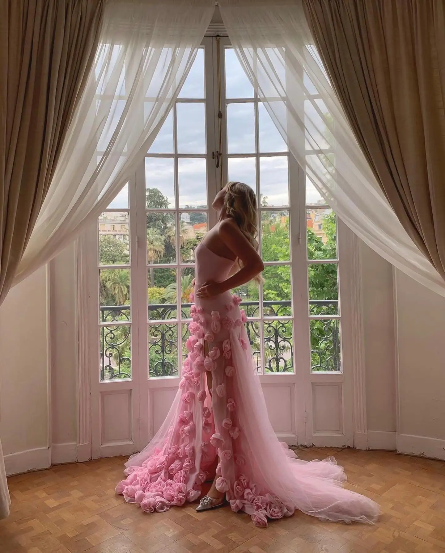 Jancember лучшие продажи розовые цветы длинное кружевное платье принцессы без рукавов модное элегантное Элегантное Длинное Вечернее Платье