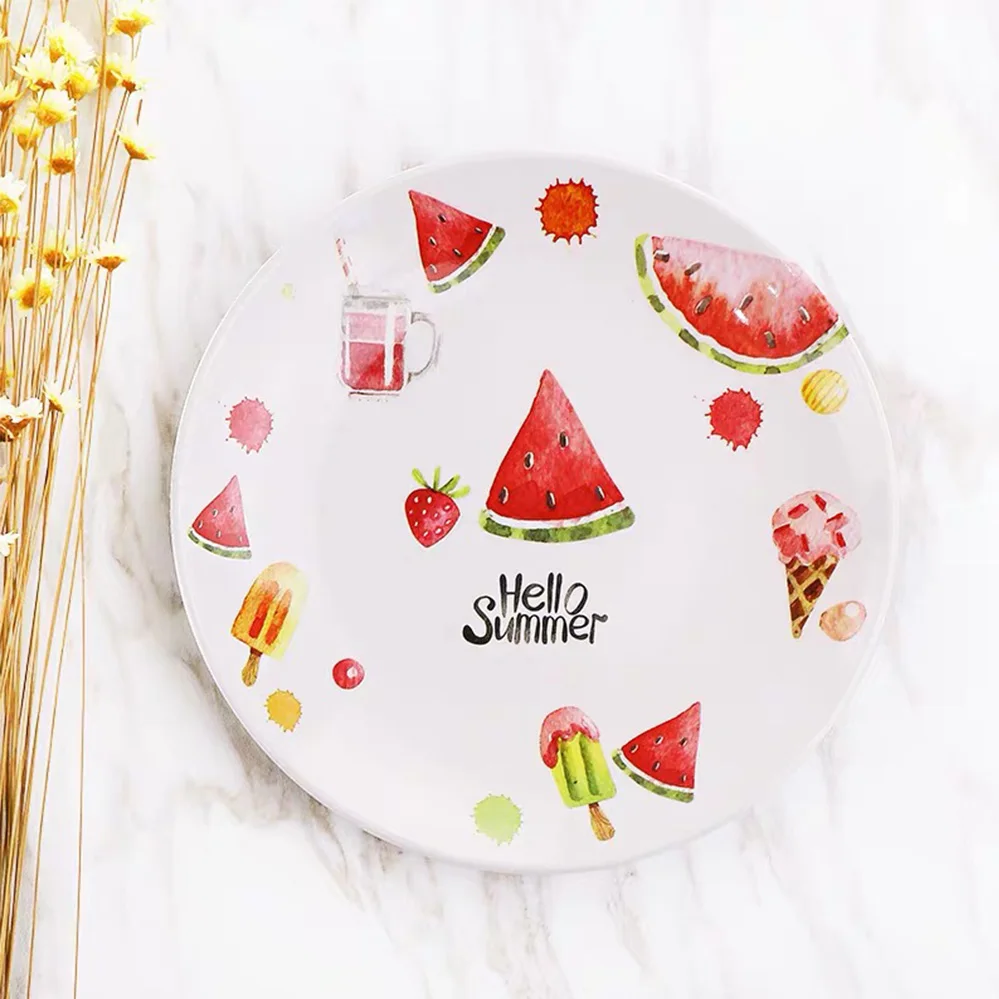 Custom gift idea tableware Hello Summer watermelon melamine fruit side plate