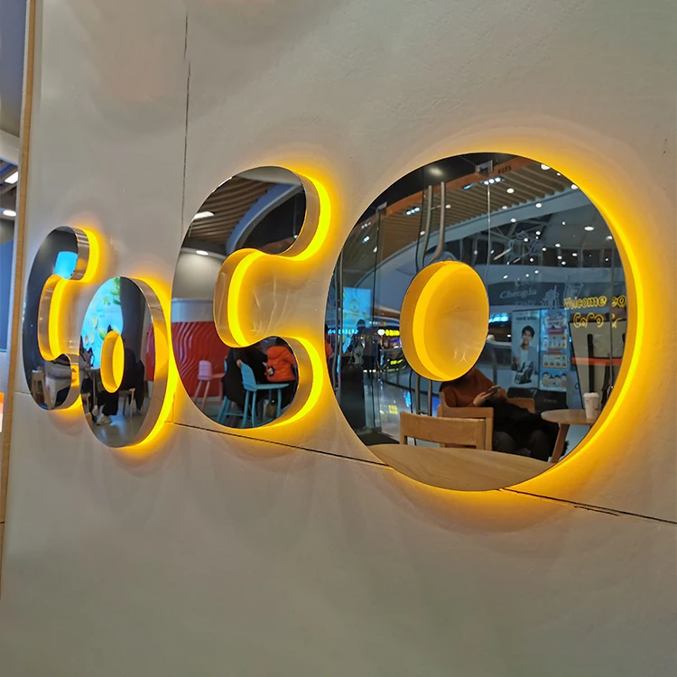 Outdoor mirror stainless steel 3d sign led letters custom metal letters logo sign light backlit channel letter sign