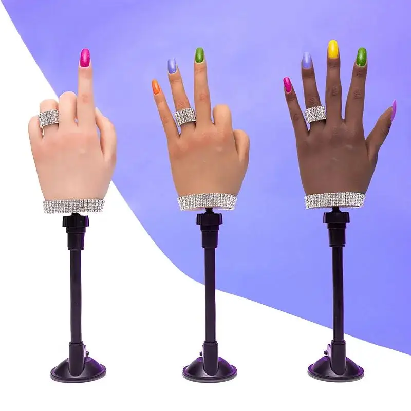 Silicone Practice Hand for Acrylic Nails With Clip Fake Training Hand/Finger Model Nail Nail Display Art Tools