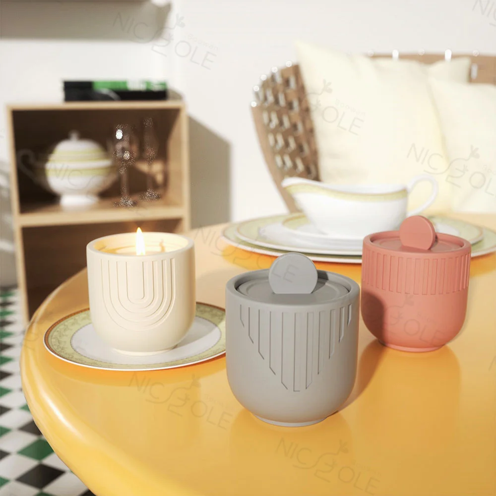 Nicole Candle Vessel Resin Mould Concrete Cement Home Decoration Candle Jar Silicone Molds