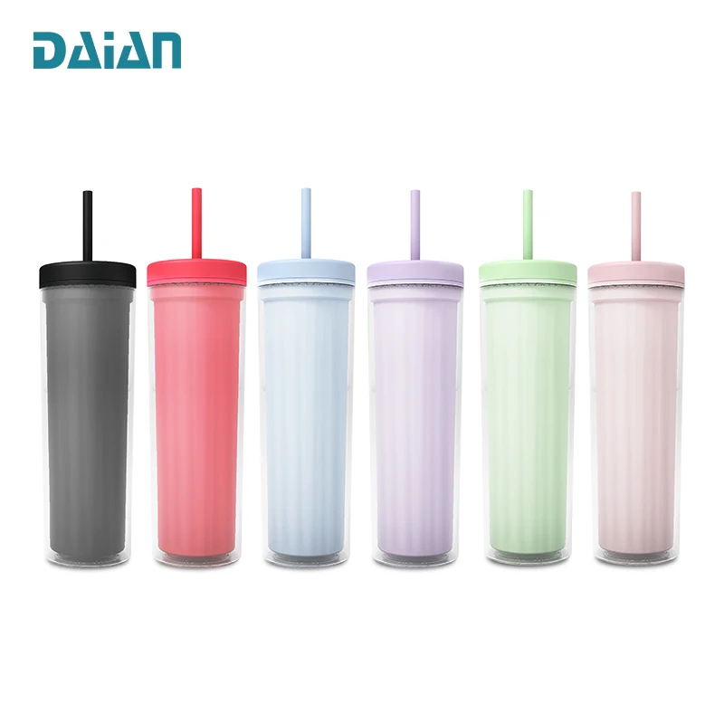 New Design BPA-free Double Wall Clear 20oz Acrylic Plastic Skinny Tumbler With Straw