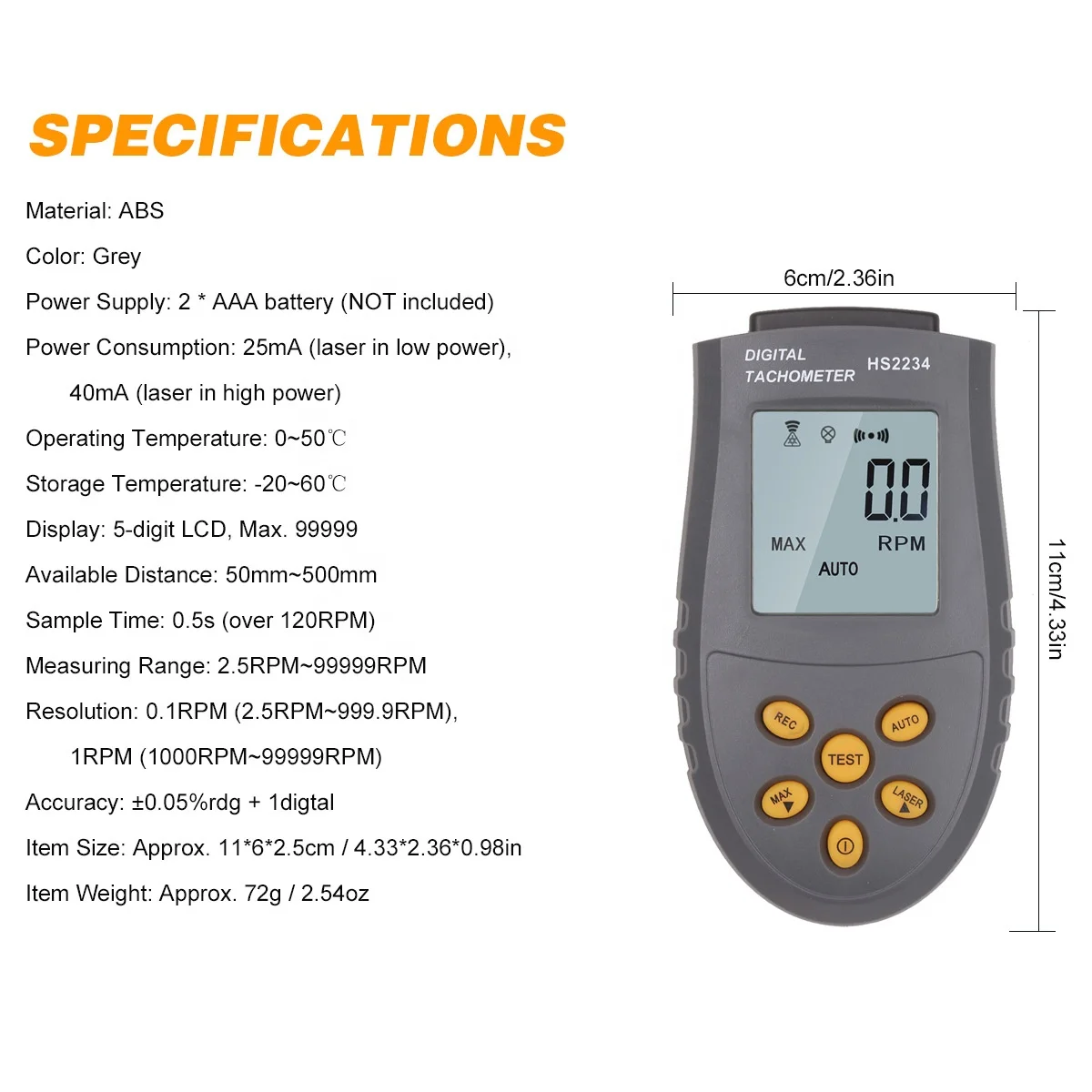 Non-contact Digital laser tachometer Motor tachometer photoelectric tachometer