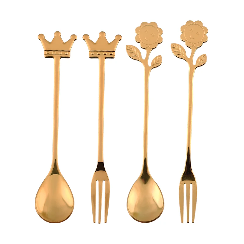 new Wholesale Creative dessert Spoon Stainless Steel flatware Sugar Tea Set Stirring 304 crown coffee spoon sun flower spoon