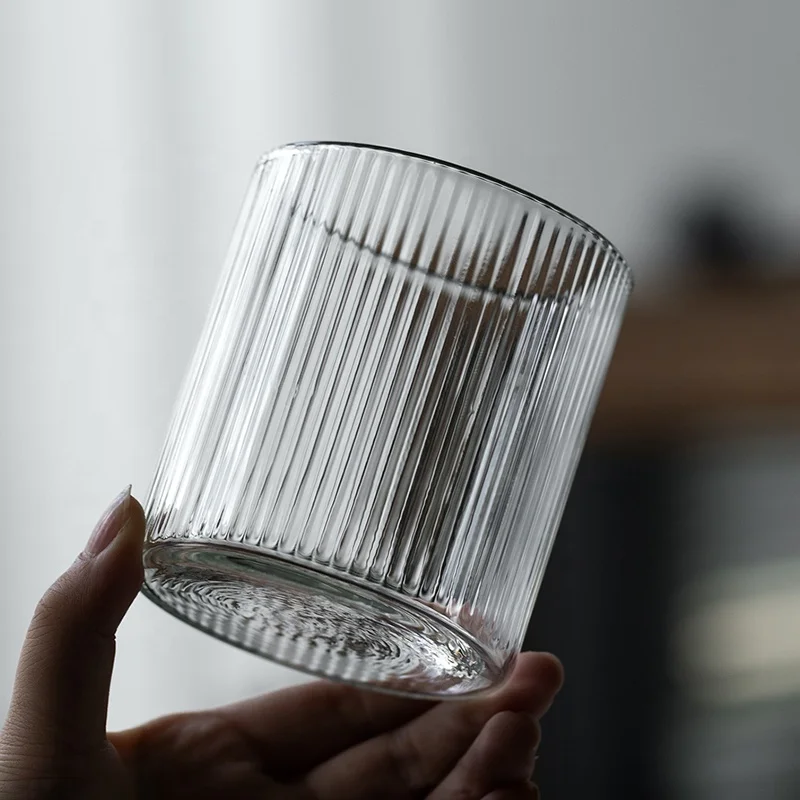 Heat Resistant Premium Classical Vertical Stripes Glass Tea Cup For Latte