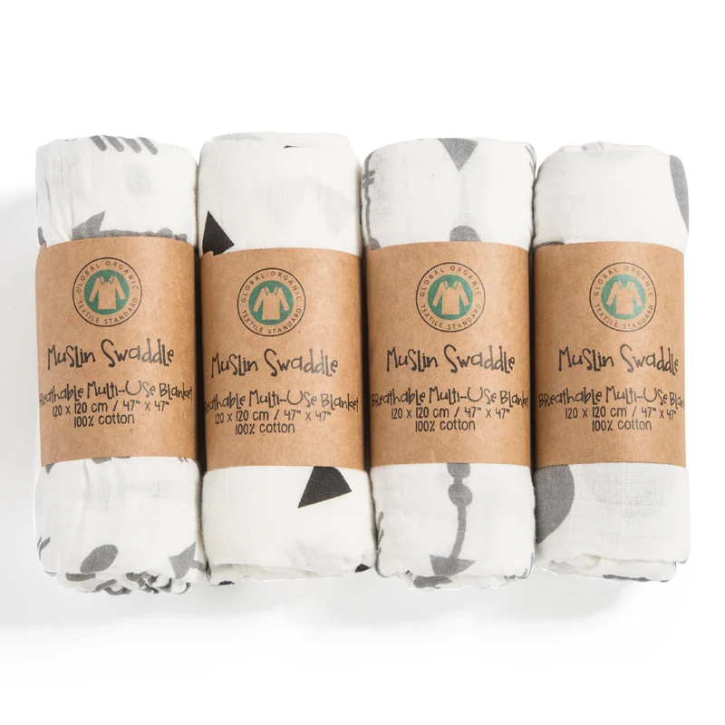 Super soft custom packing 100% cotton baby wrap swaddle muslin blanket gift set for baby infant