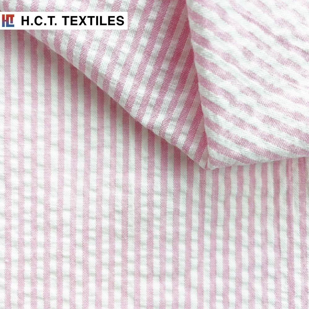 Stretch casual stripe 145g cotton spandex fabric seersucker