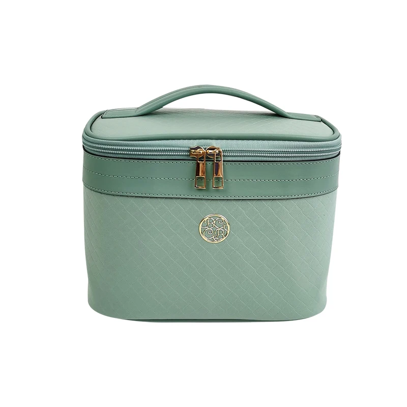 Special new design green ECO friendly Large capacity double zipper plaid pattern beauty bag makeup case cosmetic storage cases