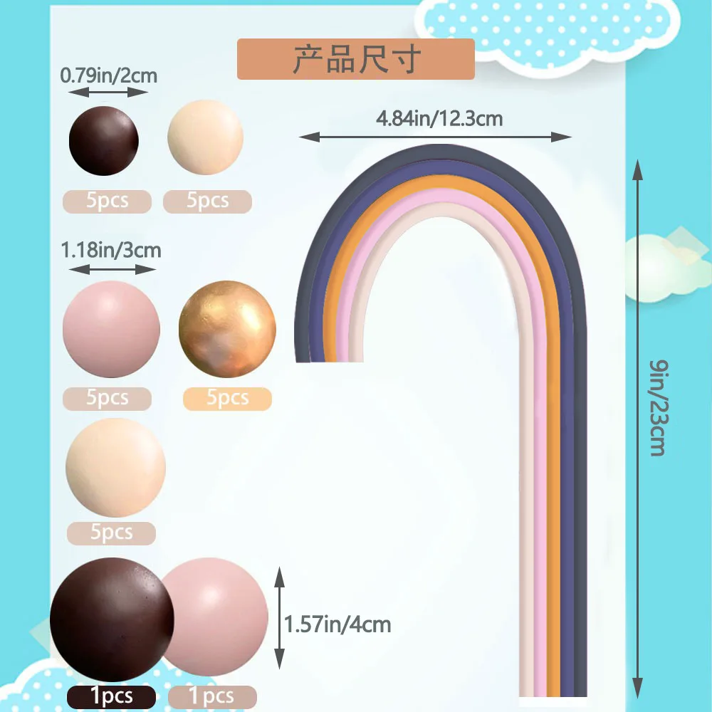 6 Colors Rainbow Cake Topper for Baby Birthday Party cupcake topper for baking DIY Boho Baby Shower Wedding cake accessories