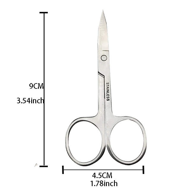 Custom logo Portable Thickness Trimming stainless steel Eyebrow Nose Hair Curved Manicure Scissors