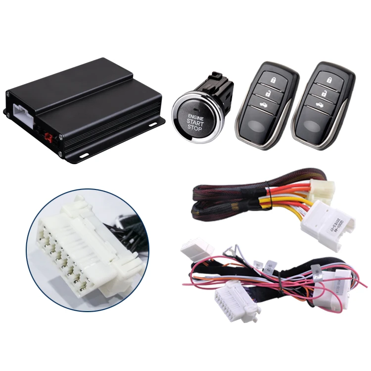 12V PKE Passive Keyless Entry Smart Car Alarm System with Anti-Hijacking and Remote Engine Start for Toyota Camry Year 15-17