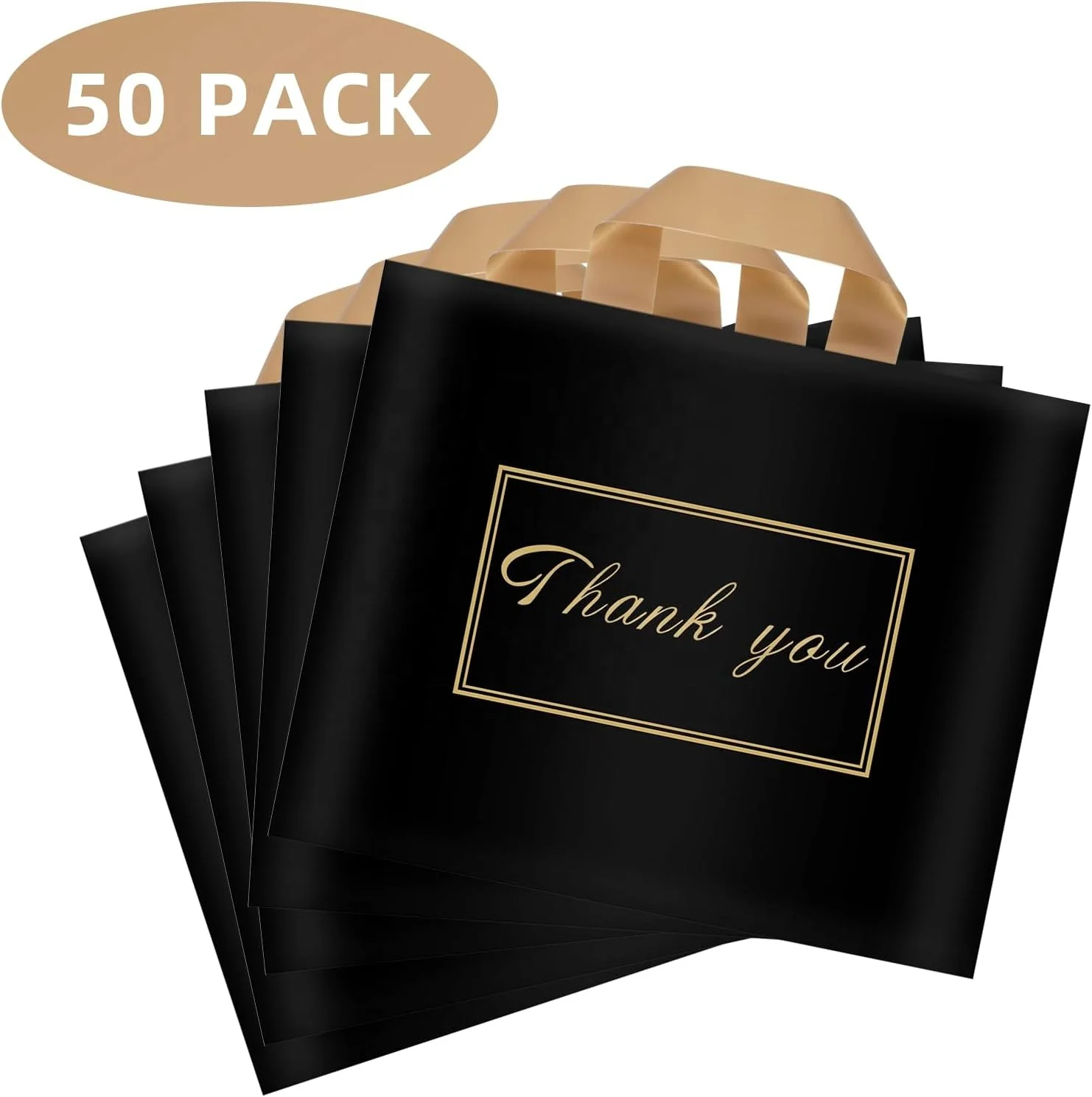 Custom printed logo PE recyclable retail reusable black plastic poly tote carrier shopping bags with soft loop handles