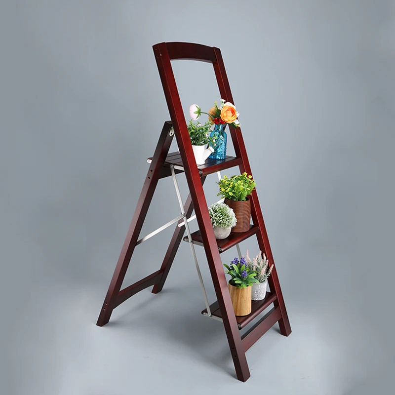 Factory Anti-skid Folding Foot Wood Lightweight 3 Step Ladders Household floor Step Stool Ladder