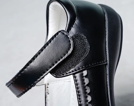 High Quality Mary Jane Flat Dress Shoes Girl Second Cow Leather Kids Back to School Shoes Girl Black White School Shoes