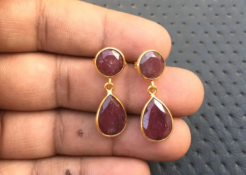 Sterling Silver 925 Jewellery 1 Pair Wholesale Offer Finest Quality Natural Ruby Gemstone Long Dangling Earring
